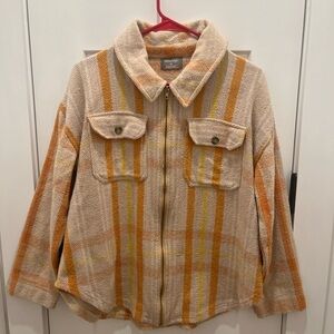 Masseys Women’s Plaid Size M Full Zip Shacket Yellow Check Long Sleeves